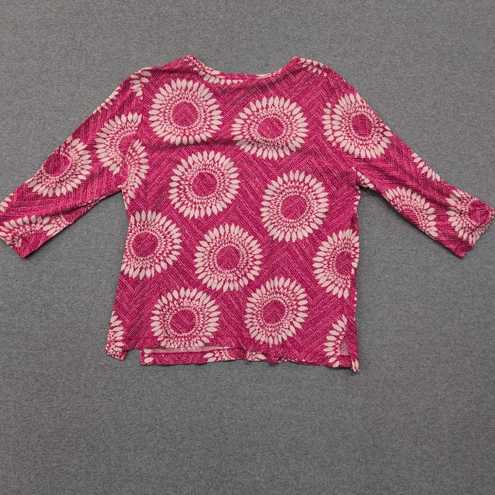 Talbots‎ Woman 1X Pink White Sunburst Floral Print 3/4 Sleeve Cotton Top - Picture 4 of 4